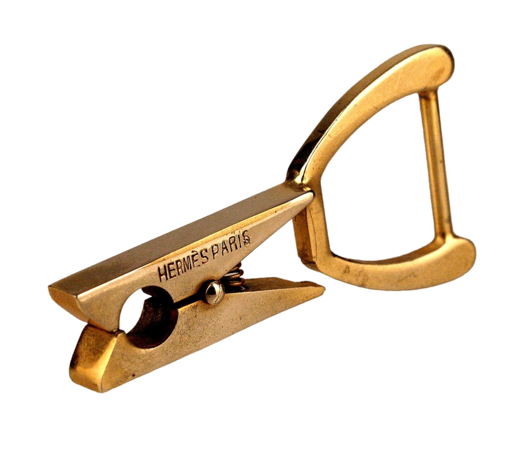 Mid-20th Century Polished Gilt Bronze Double Key Ring by Hermès Paris, France 1