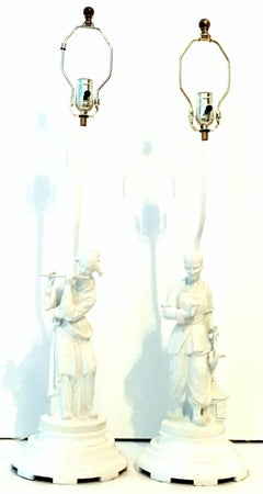 Mid-20th Century Porcelain Blanc De Chine Asian Figural Table Lamps