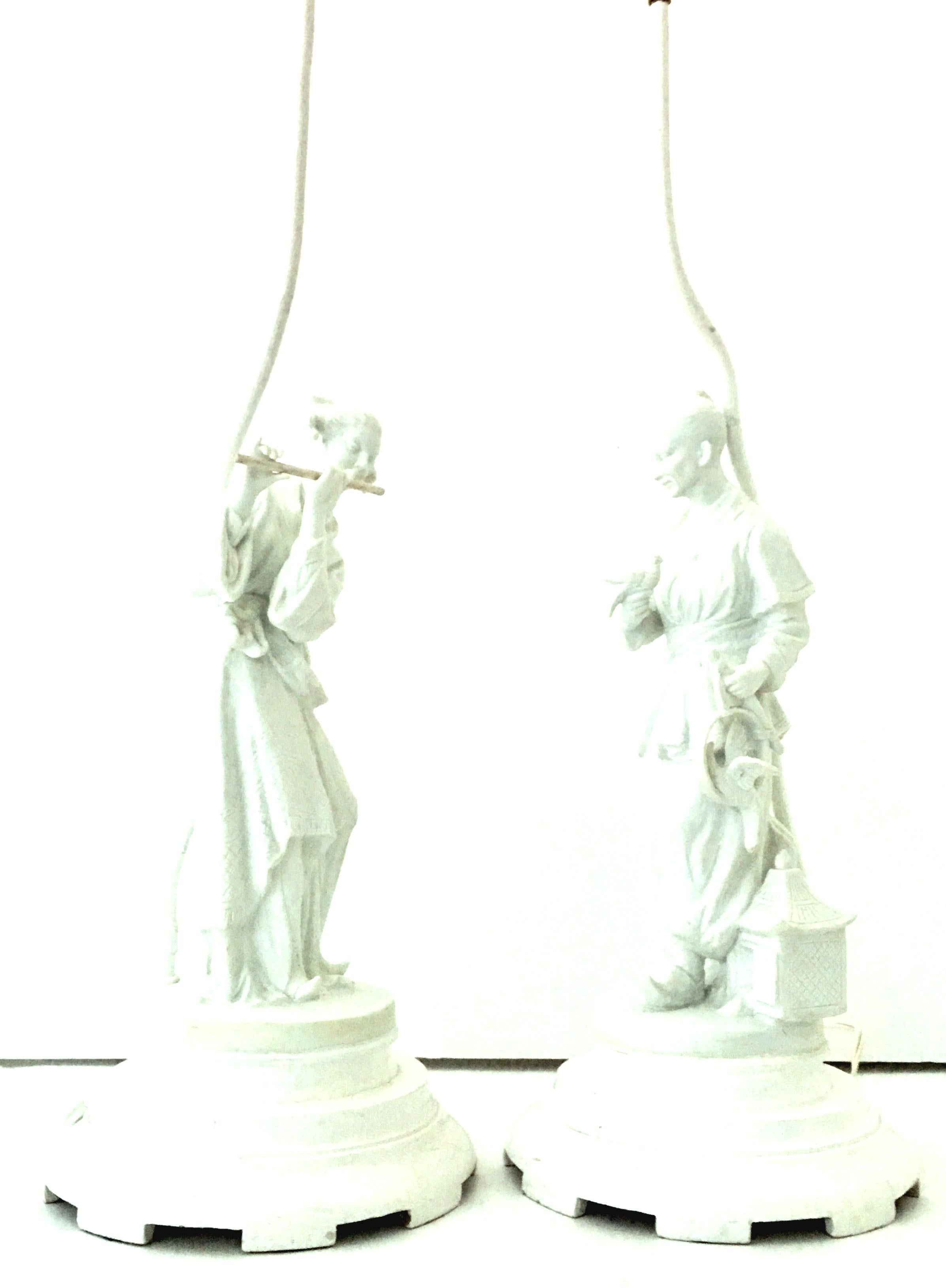 European Mid-20th Century Porcelain Blanc De Chine Asian Figural Table Lamps For Sale