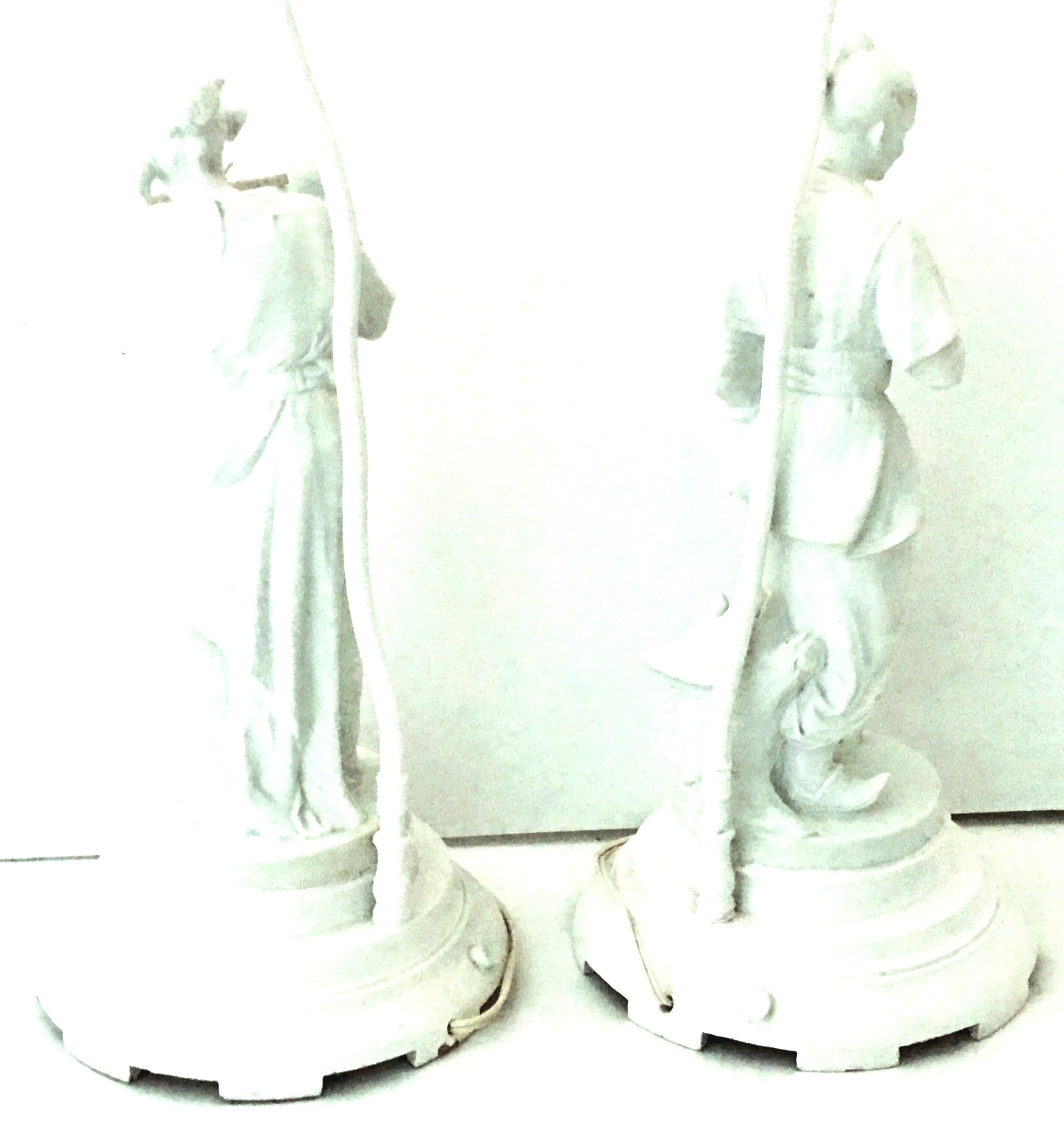 Brass Mid-20th Century Porcelain Blanc De Chine Asian Figural Table Lamps For Sale