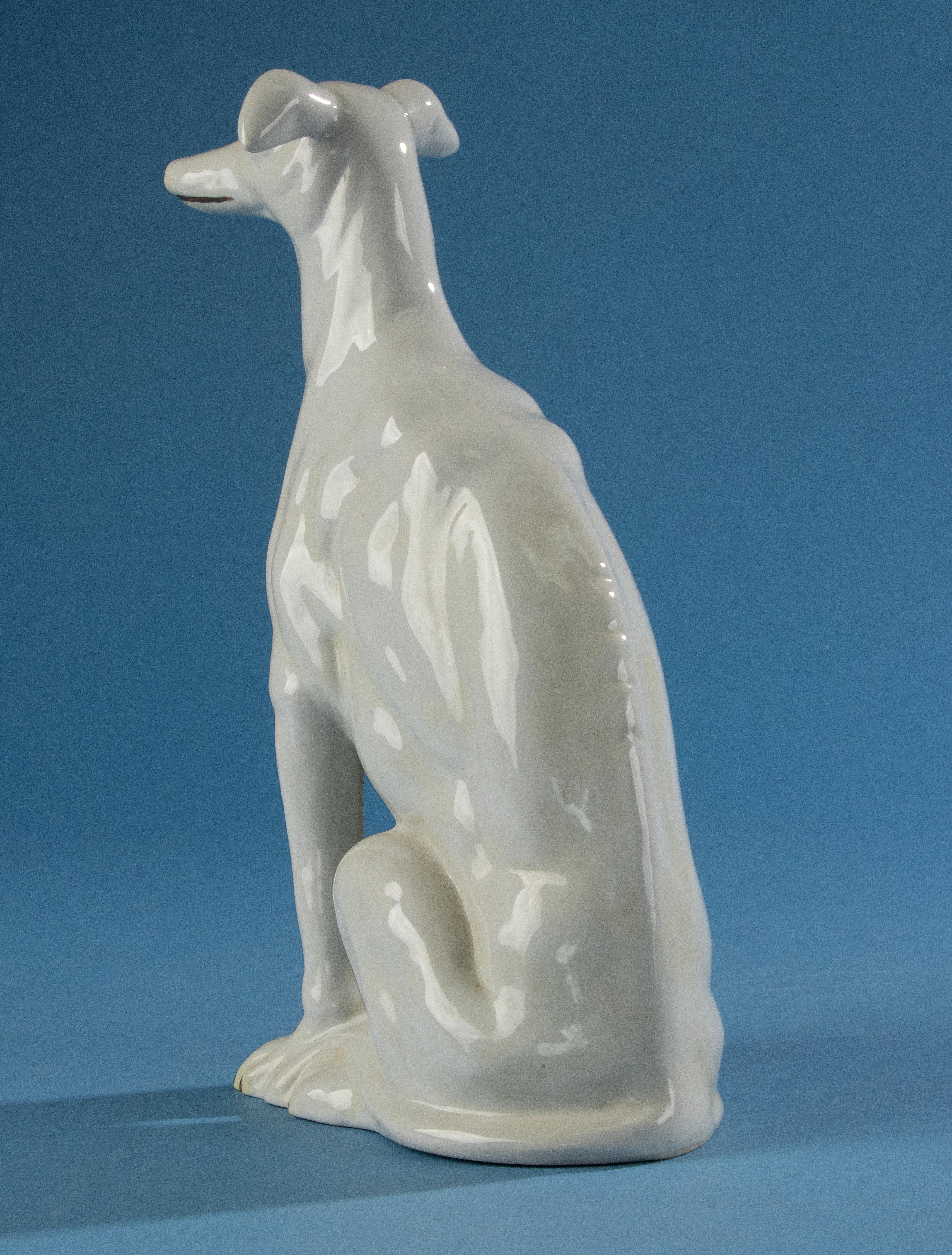 Hand-Crafted Mid 20th Century Porcelain Figurine of a Greyhound  For Sale
