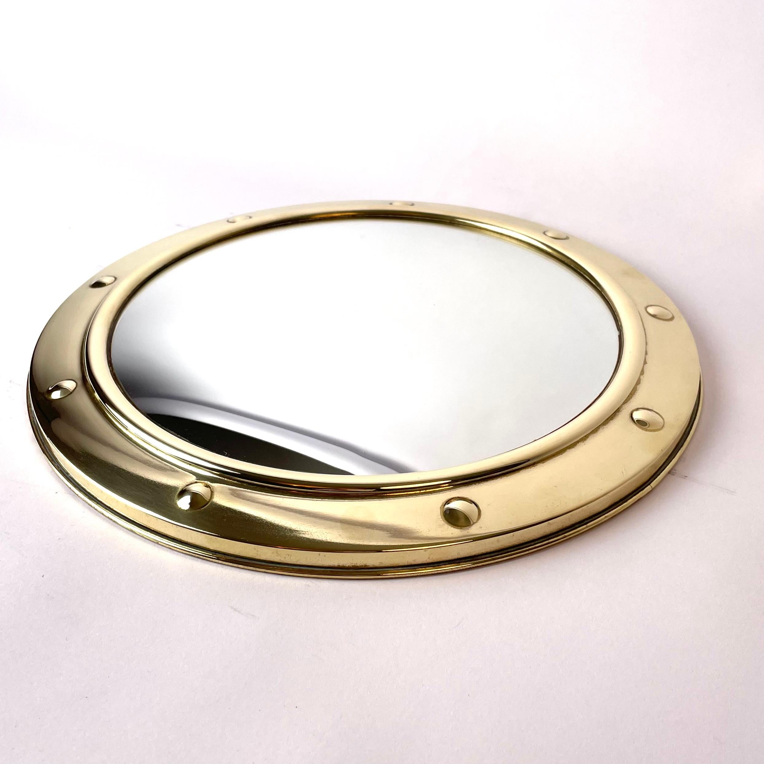 Mid-Century Modern Mid-20th Century Porthole Convex Wall Mirror in Brass For Sale