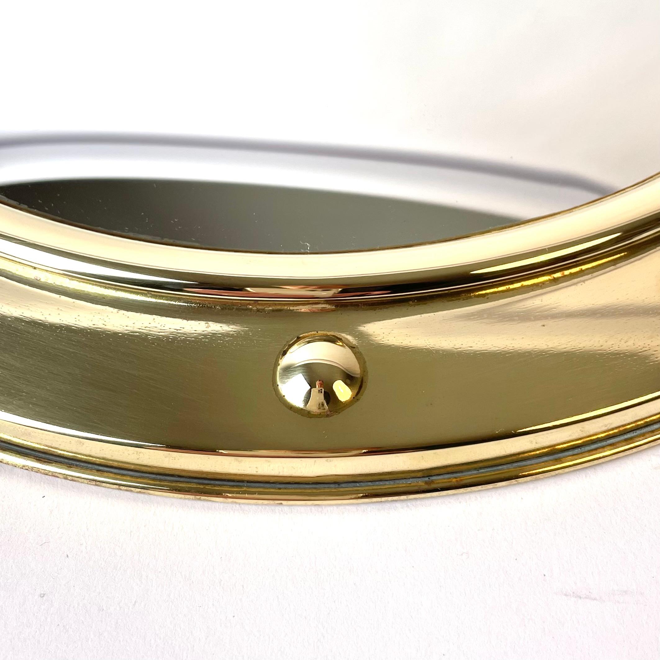 English Mid-20th Century Porthole Convex Wall Mirror in Brass