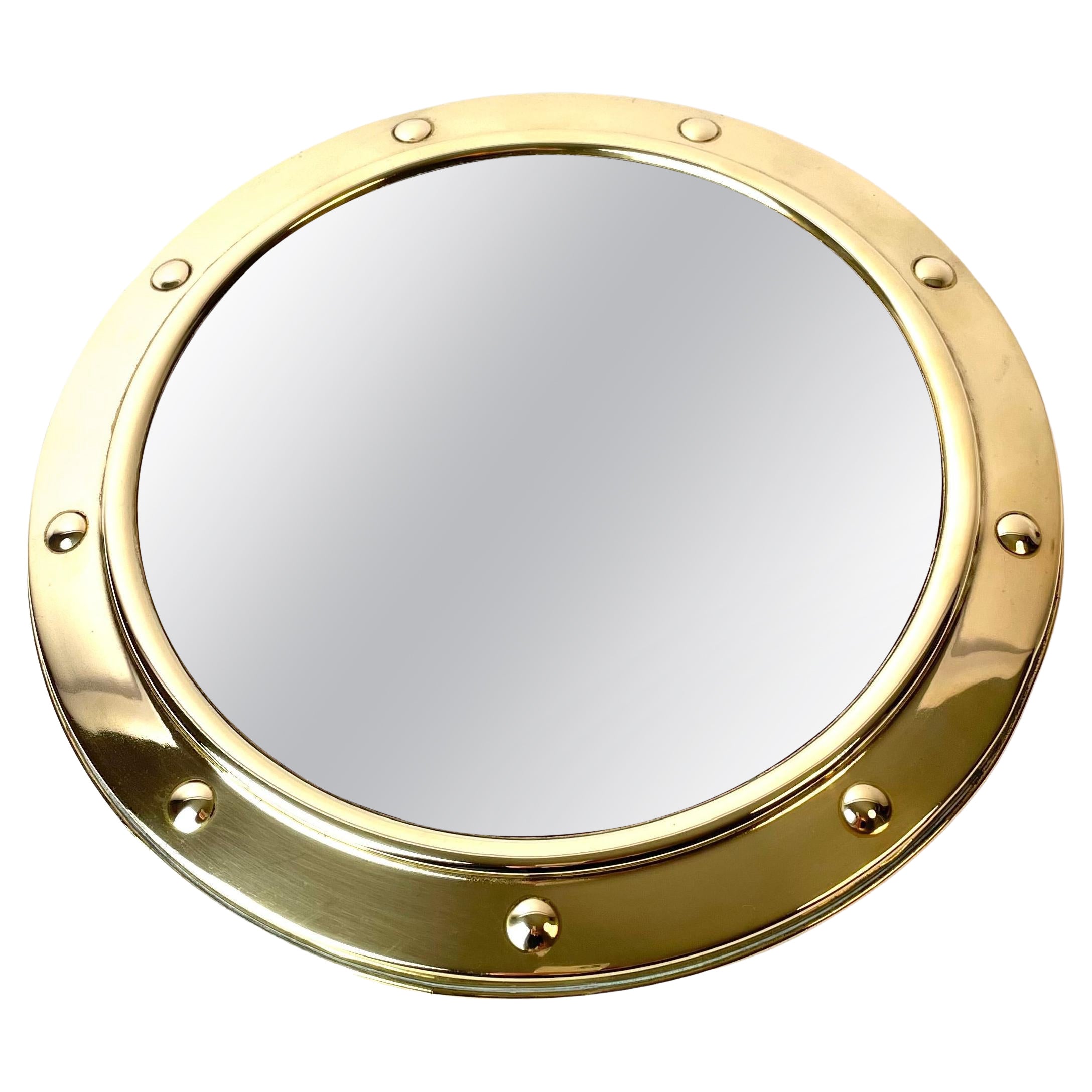 Mid-20th Century Porthole Convex Wall Mirror in Brass