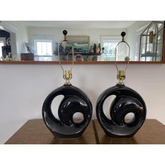 Mid 20th Century Postmodern Ceramic Swirl Lamps, a Pair