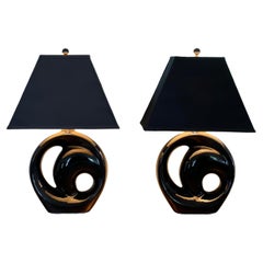 Mid 20th Century Postmodern Ceramic Swirl Lamps, a Pair