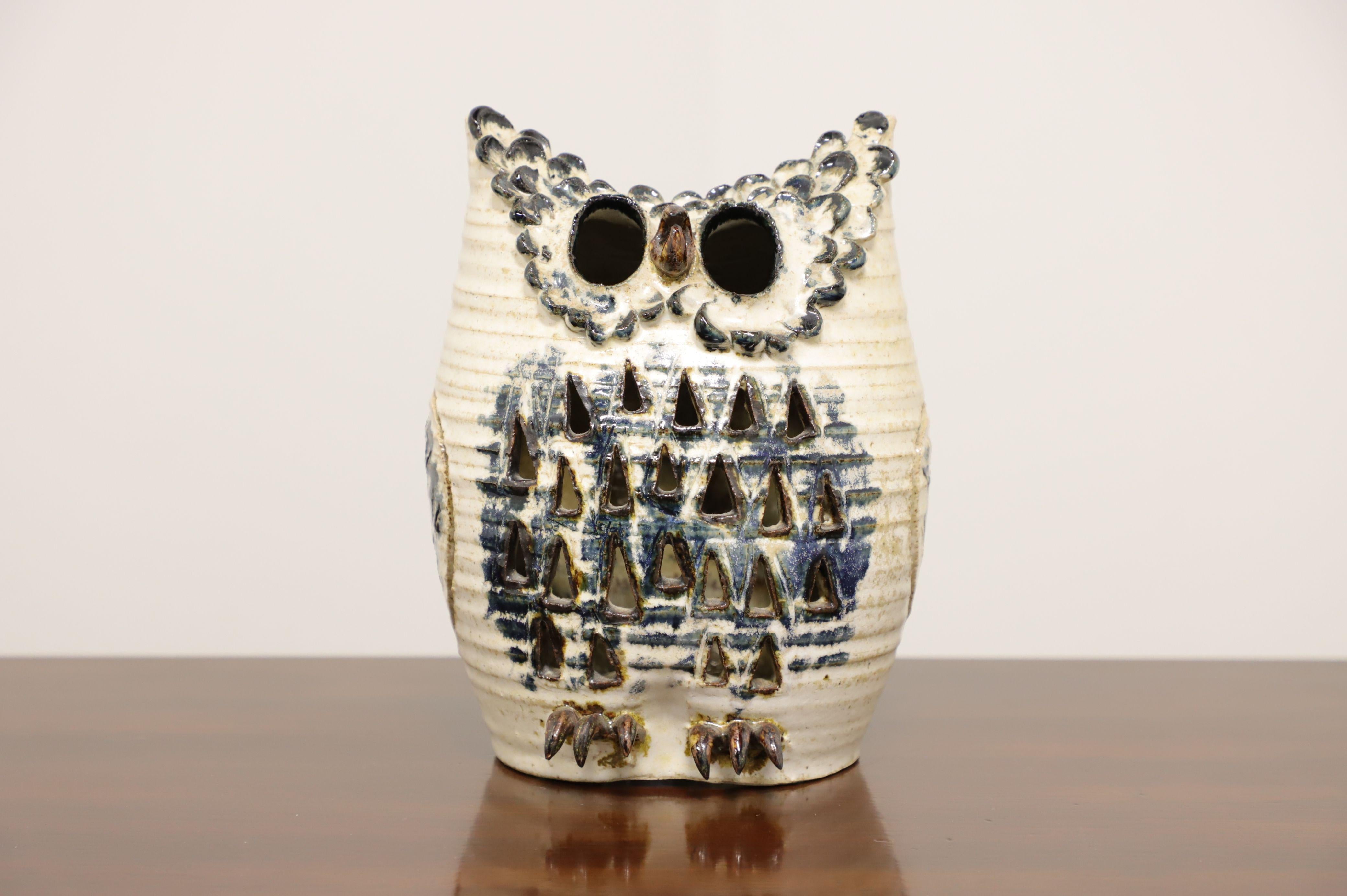 Country Mid 20th Century Pottery Art Owl For Sale