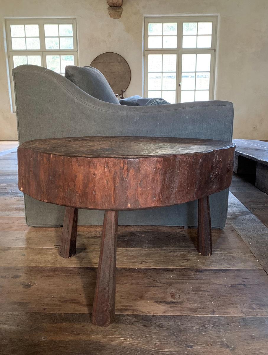 Wood Mid-20th Century Primitive Low Round Table