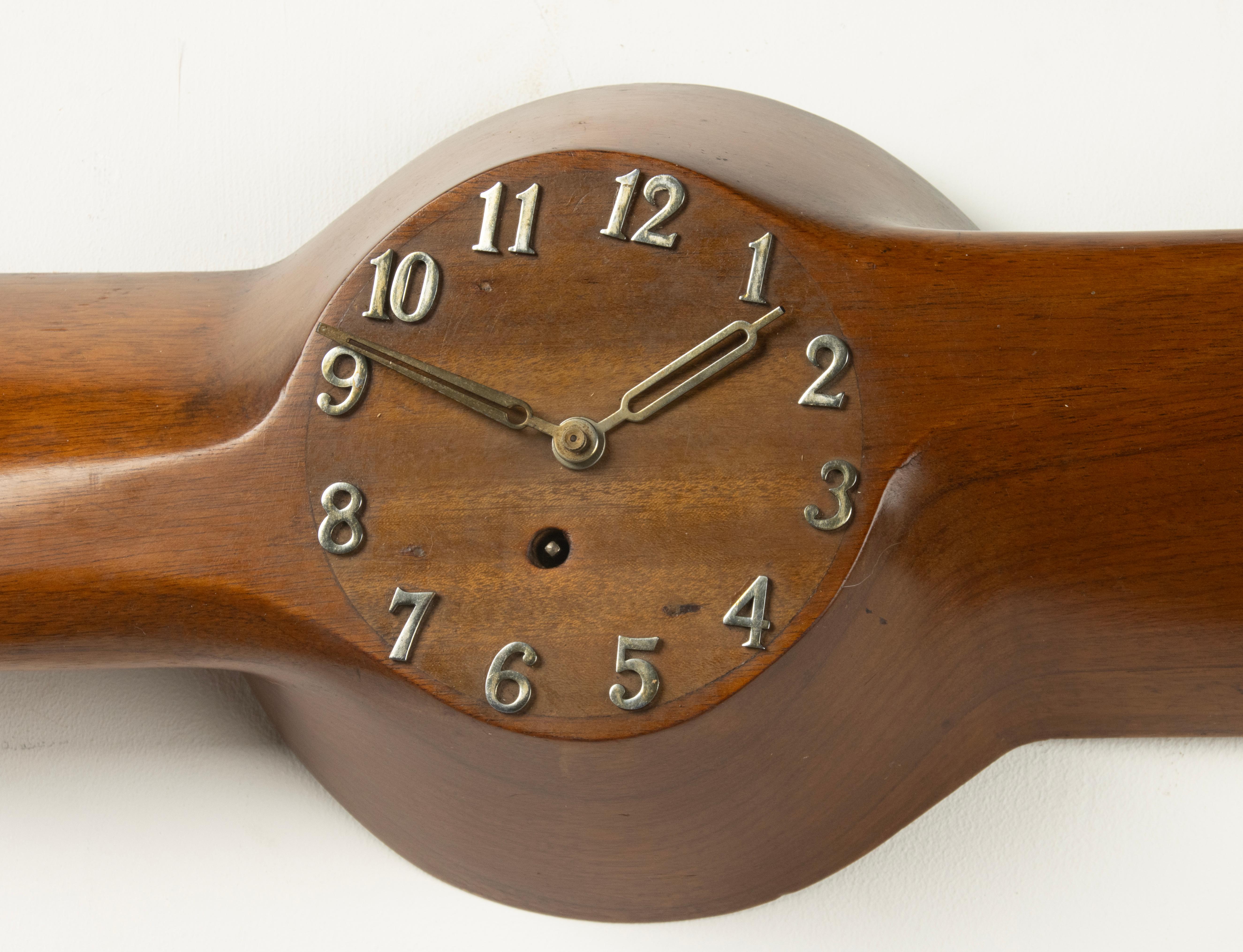 Belgian Mid-20th Century Propeller Clock - Wood - Aviation Design For Sale