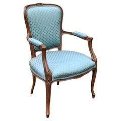 Mid 20th Century Provincial Carved Walnut and Upholstered Fauteuil