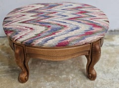 Mid 20th Century  Provincial Style Fruitwood and Upholstered Footstool