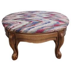 Mid 20th Century  Provincial Style Fruitwood and Upholstered Footstool