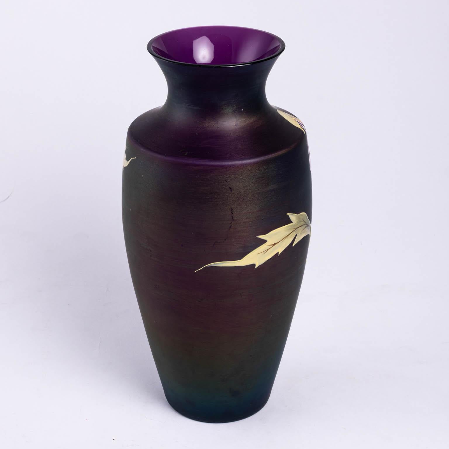 Mid-Century Modern Mid-20th Century Purple Enameled Art Glass Vase