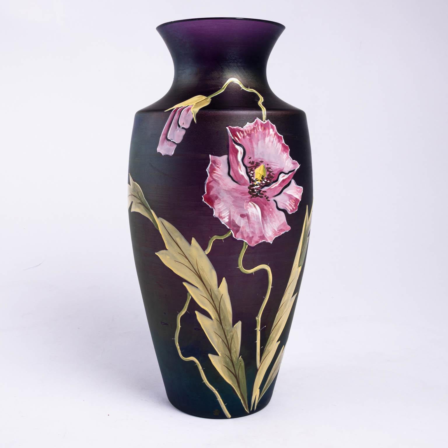 Mid-20th Century Purple Enameled Art Glass Vase 1