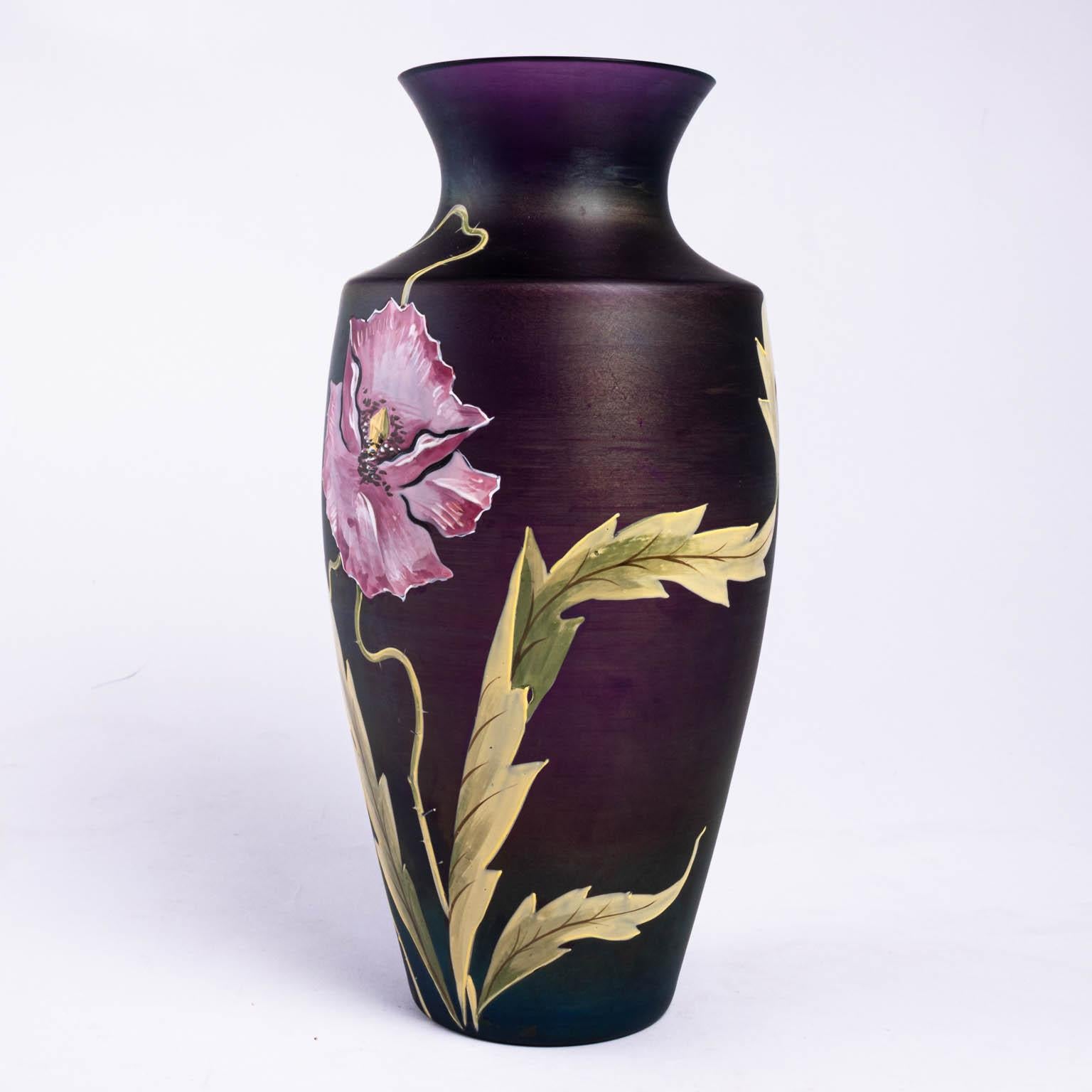 Mid-20th Century Purple Enameled Art Glass Vase 2