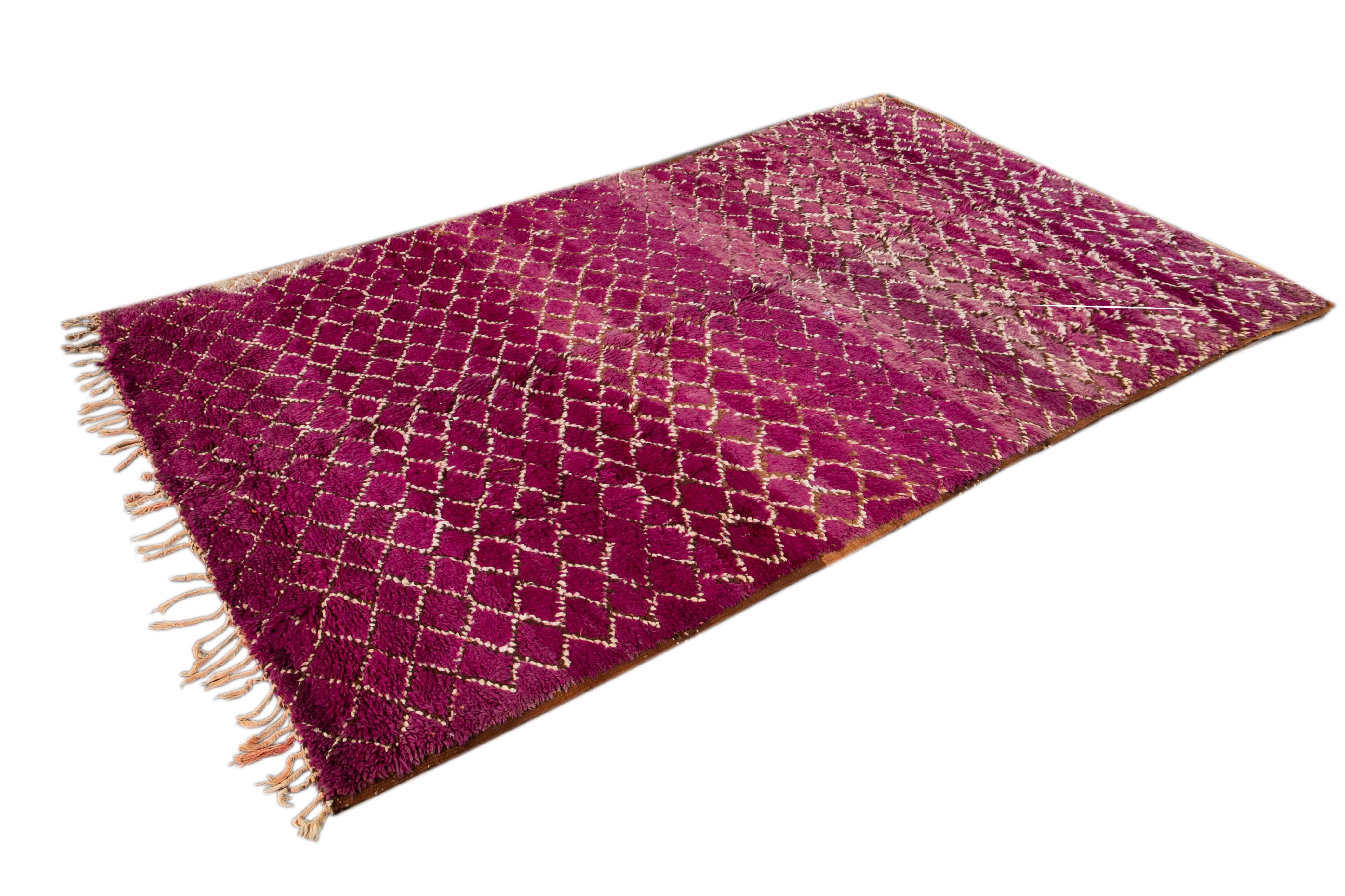Mid-20th Century Purple Moroccan Tribal Wool Rug For Sale 6