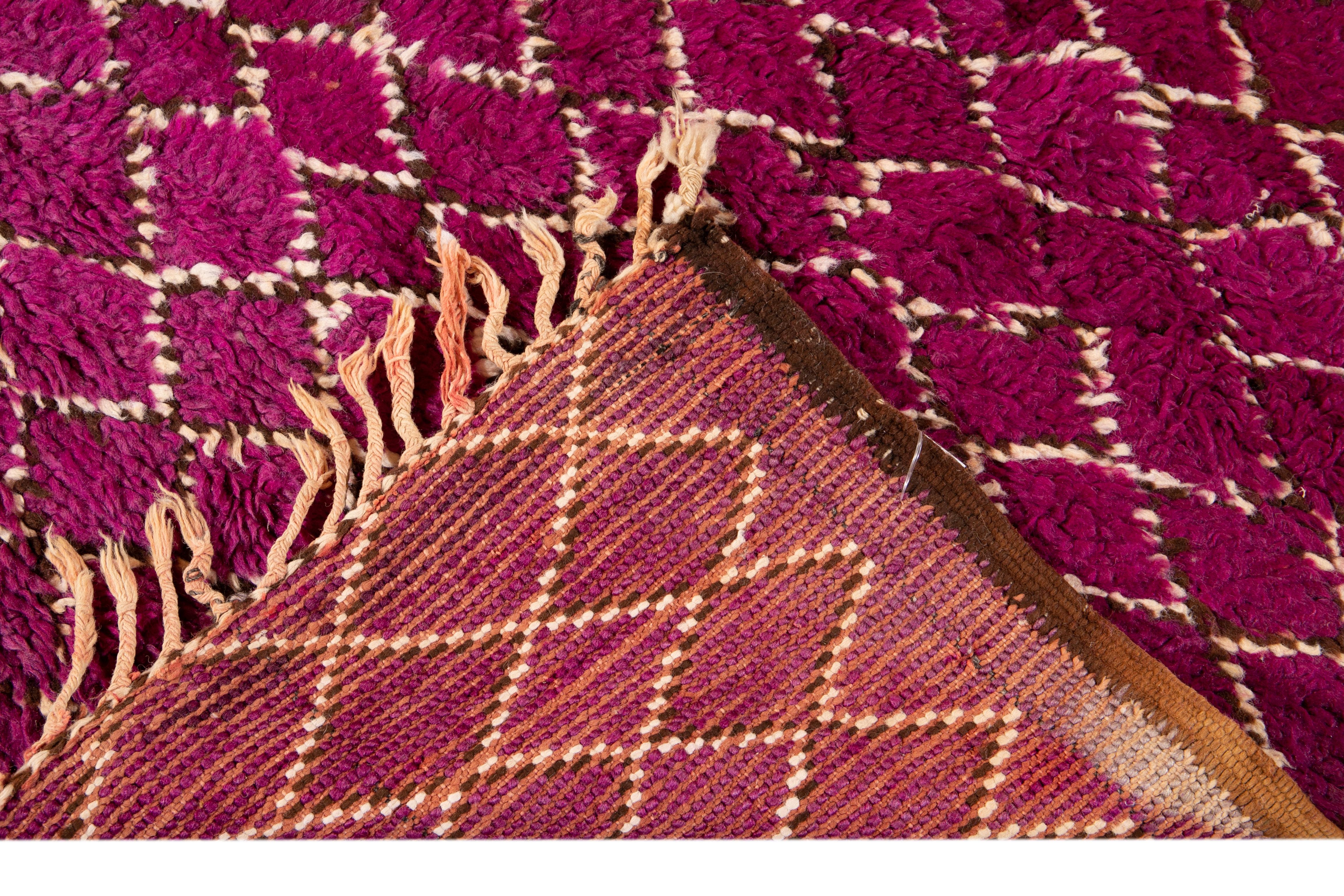 Hand-Knotted Mid-20th Century Purple Moroccan Tribal Wool Rug For Sale