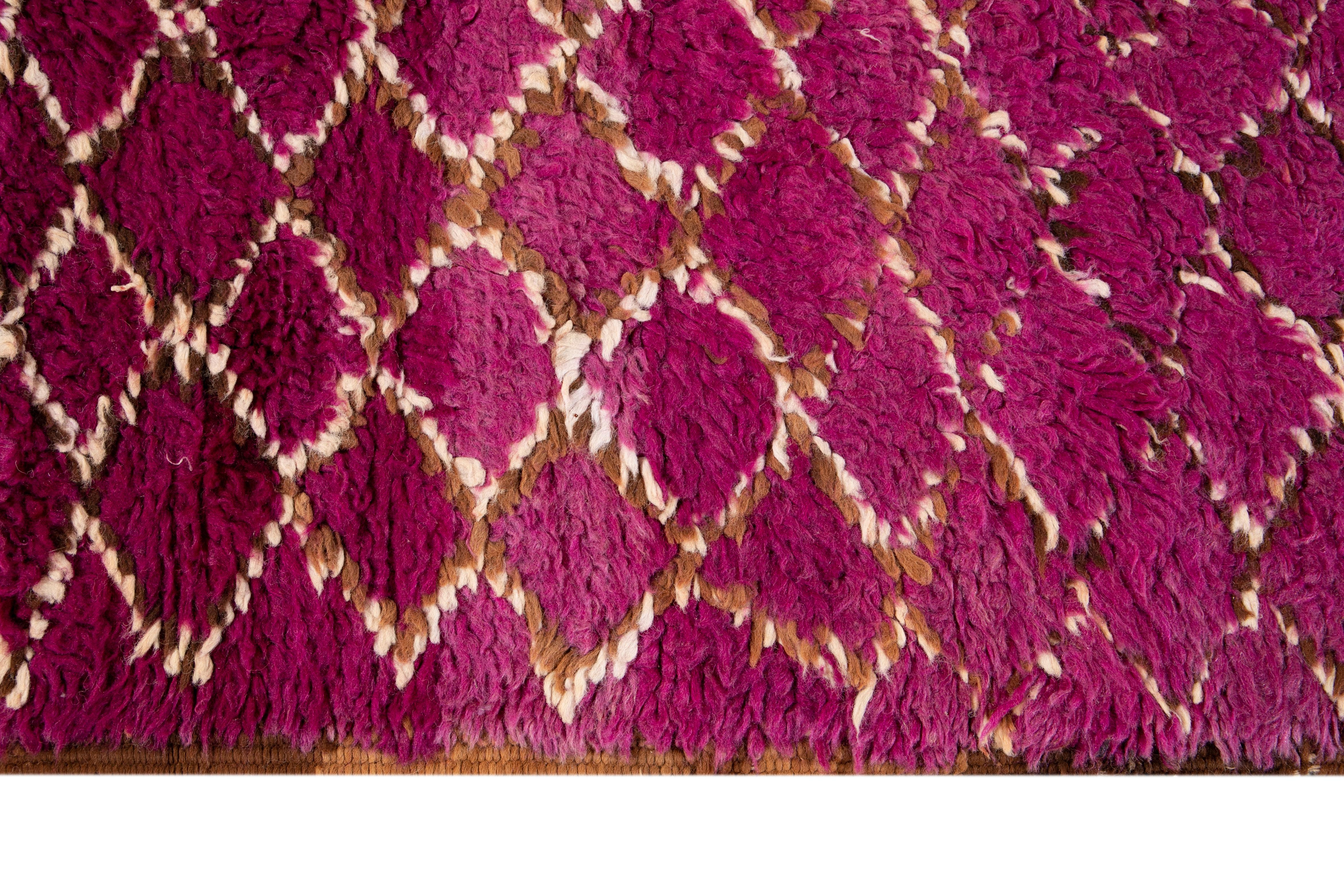 Mid-20th Century Purple Moroccan Tribal Wool Rug For Sale 2