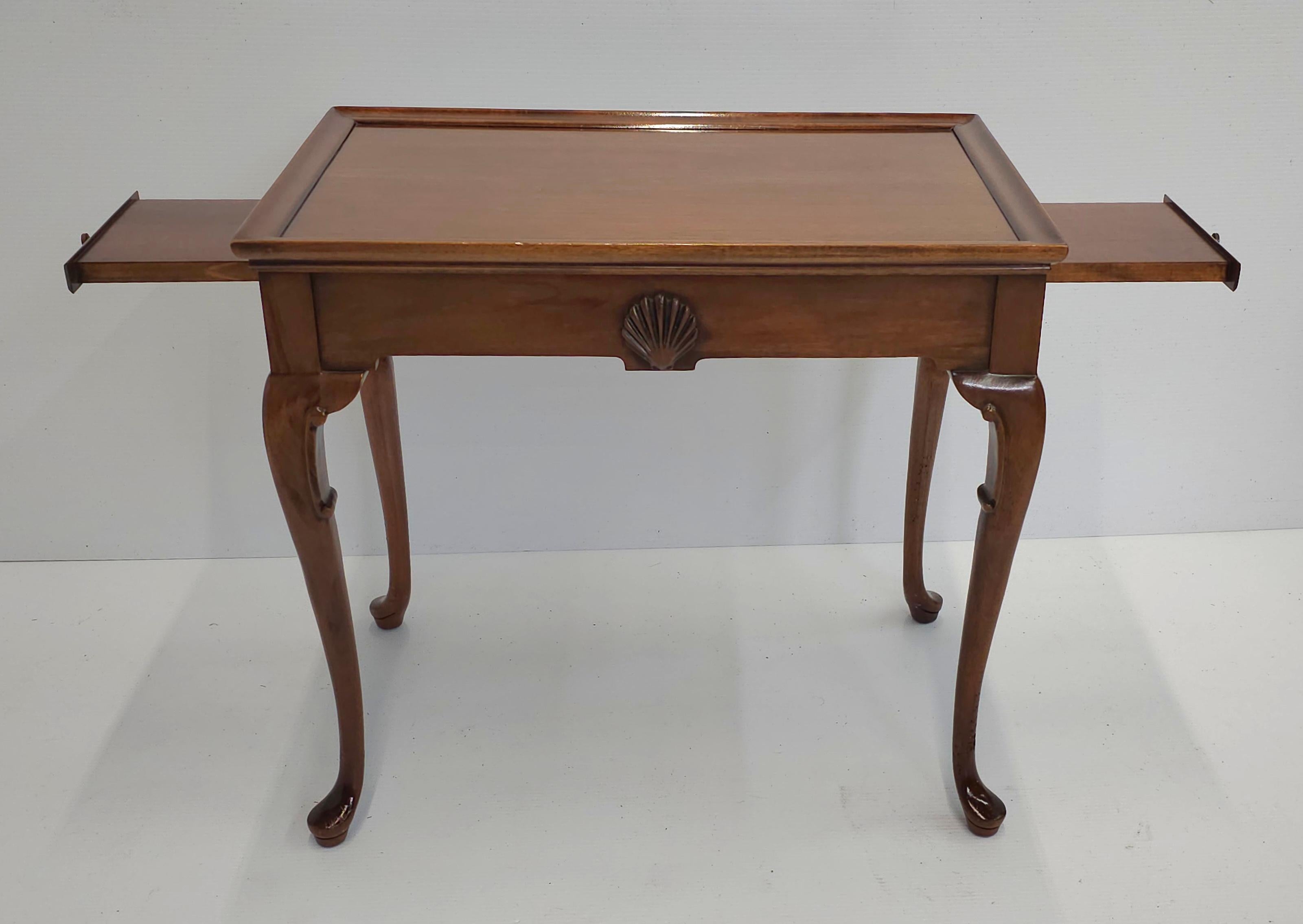 American Mid 20th Century Queen Anne Style Mahogany Tea Table With Pull Out Trays For Sale