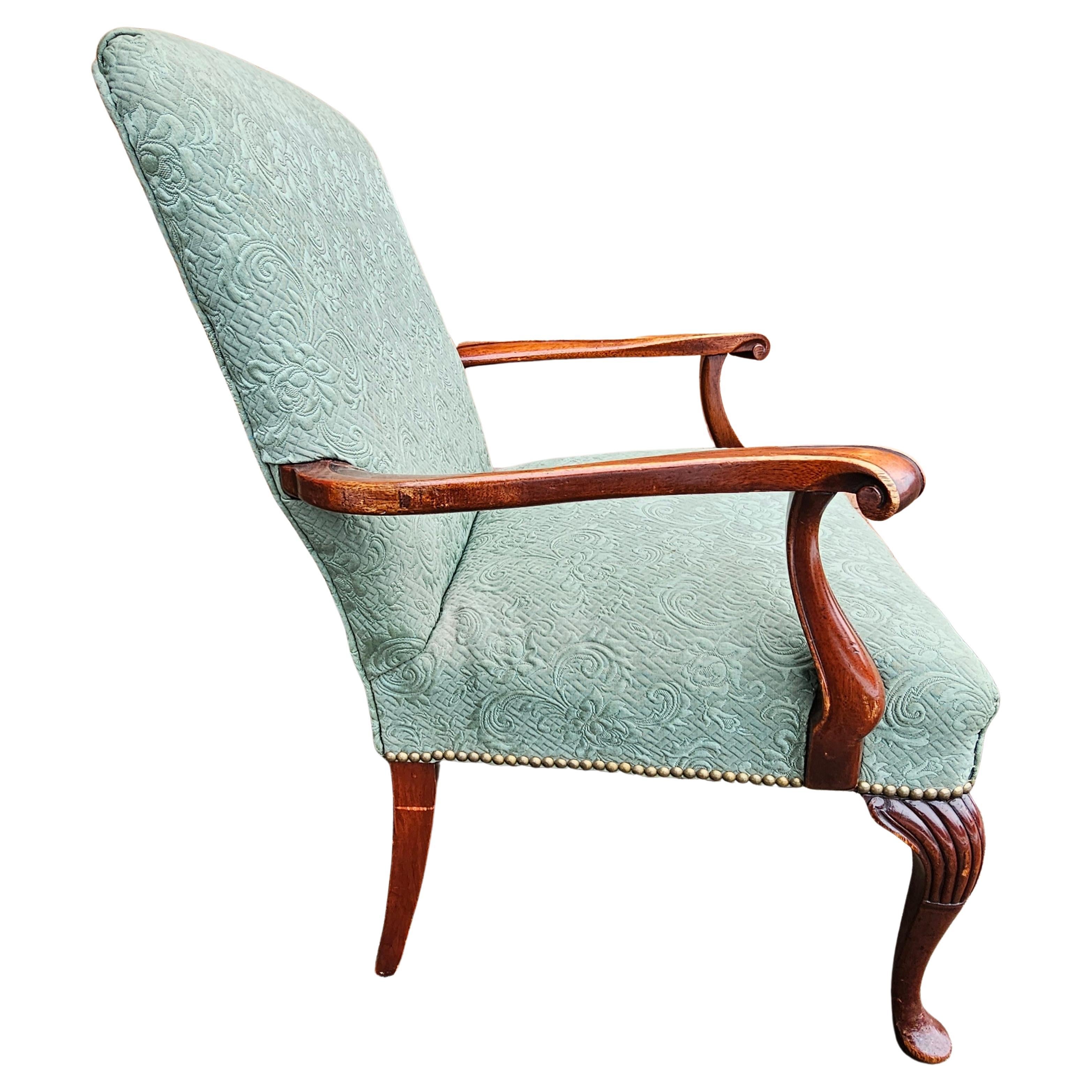 Other Mid 20th Century Queen Anne Style Mahogany Upholstered Armchair For Sale