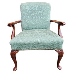 Vintage Mid 20th Century Queen Anne Style Mahogany Upholstered Armchair
