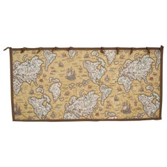 Mid-20th Century Quilted and Embroidered Map Wall Hanging