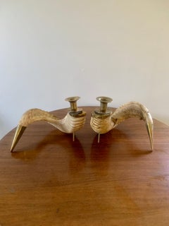 Mid-20th Century Rams Horn Candle Holders, Pair