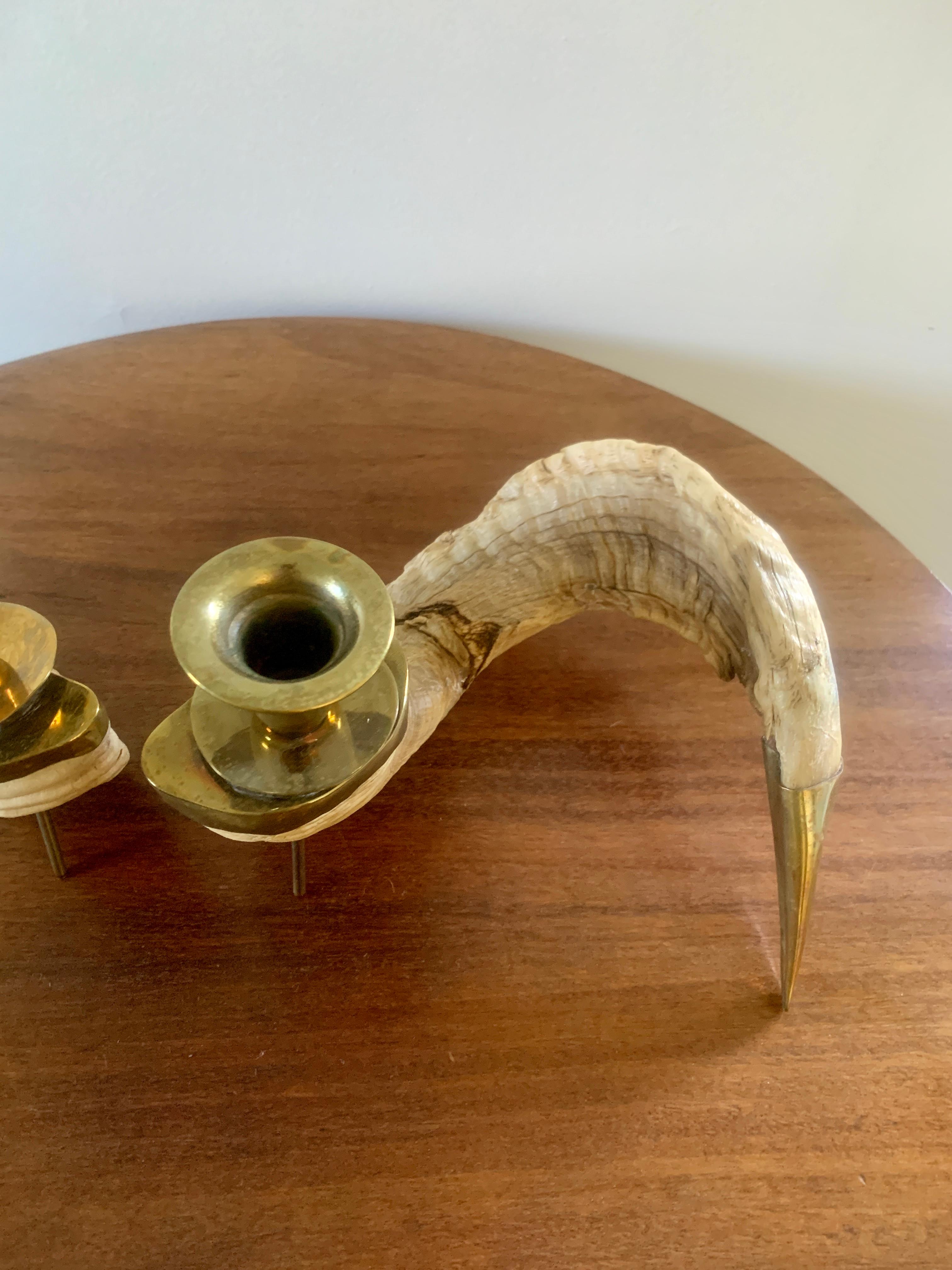 Rustic Mid-20th Century Rams Horn Candle Holders, Pair