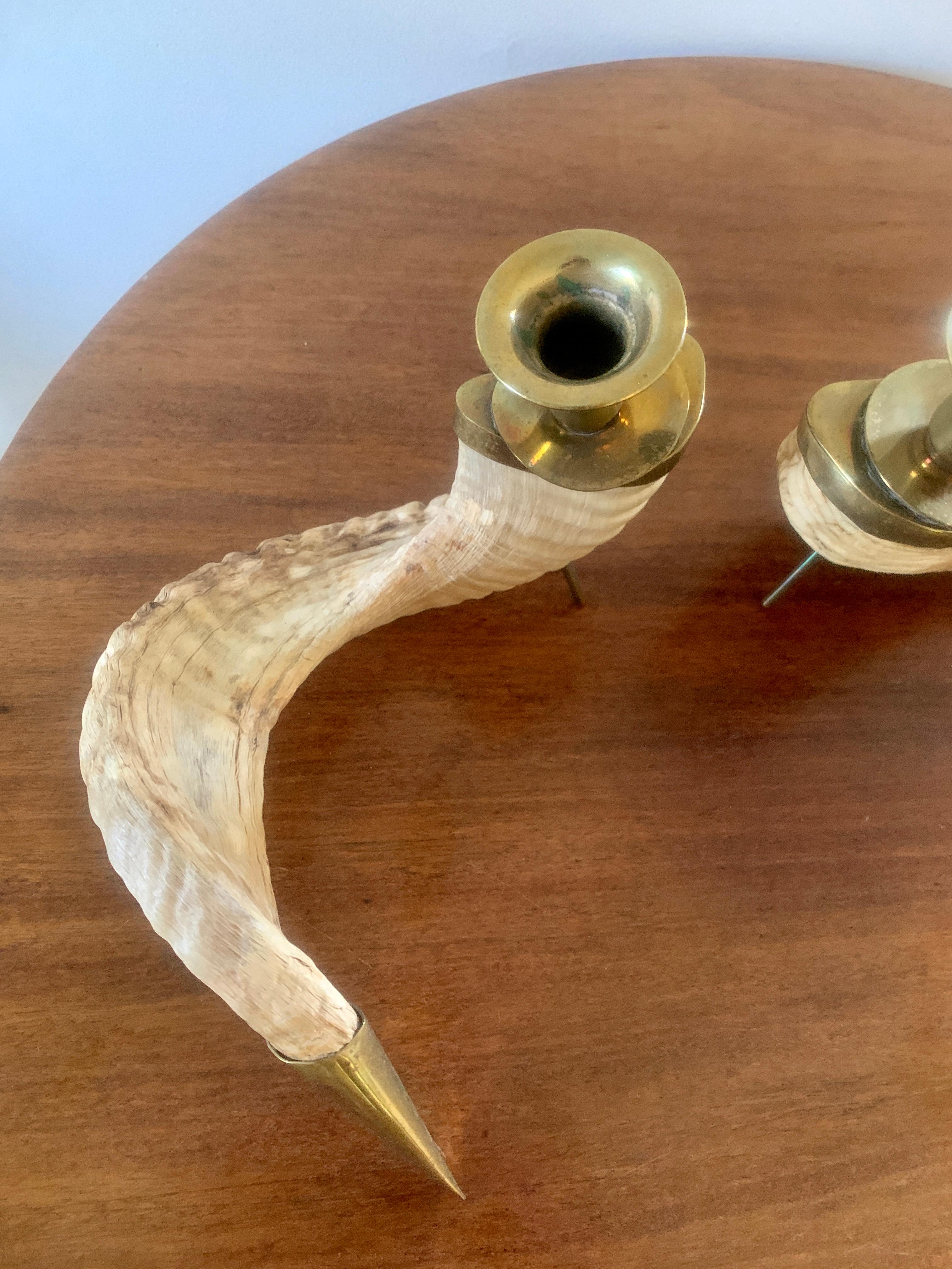 Mid-20th Century Rams Horn Candle Holders, Pair In Good Condition In Elkhart, IN