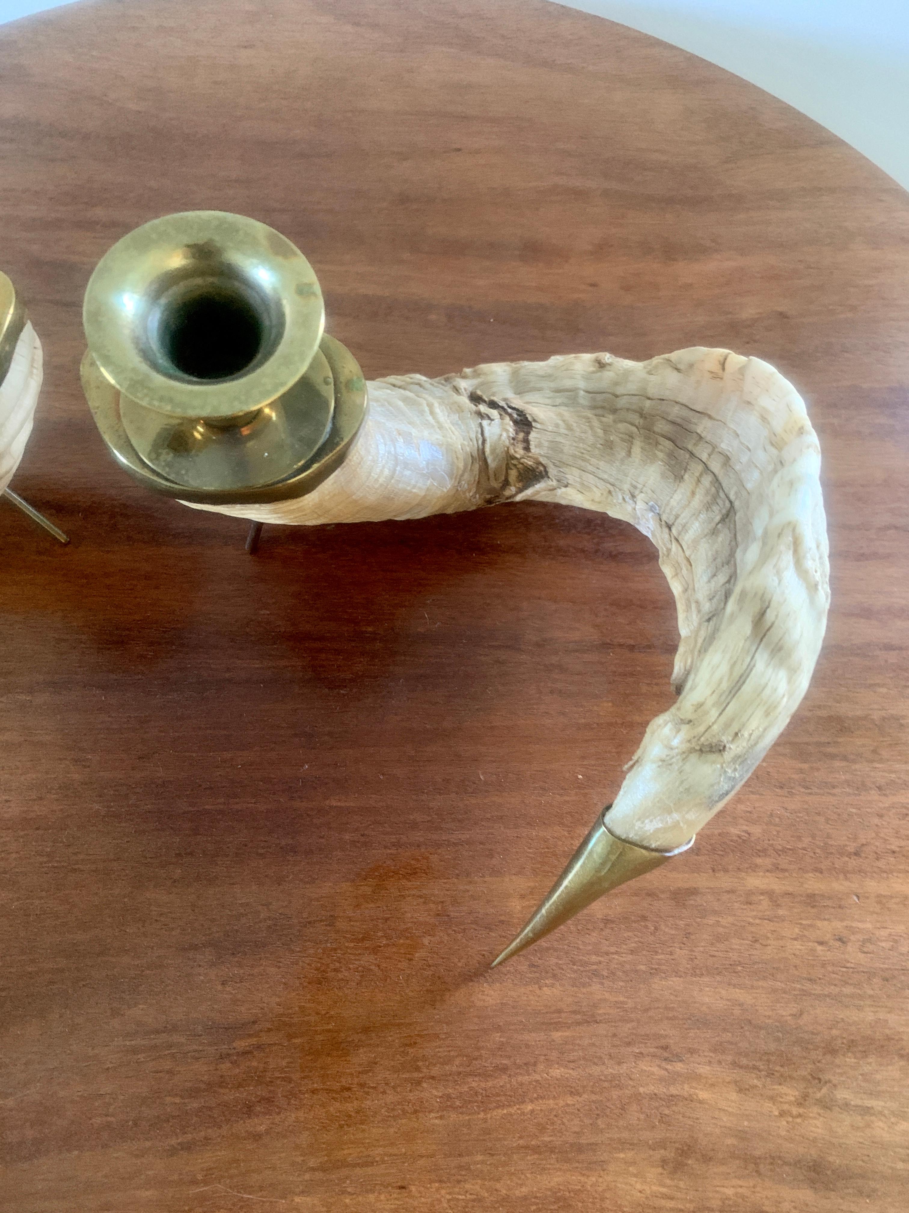 Late 20th Century Mid-20th Century Rams Horn Candle Holders, Pair