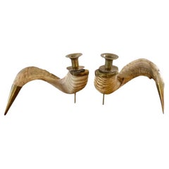 Mid-20th Century Rams Horn Candle Holders, Pair