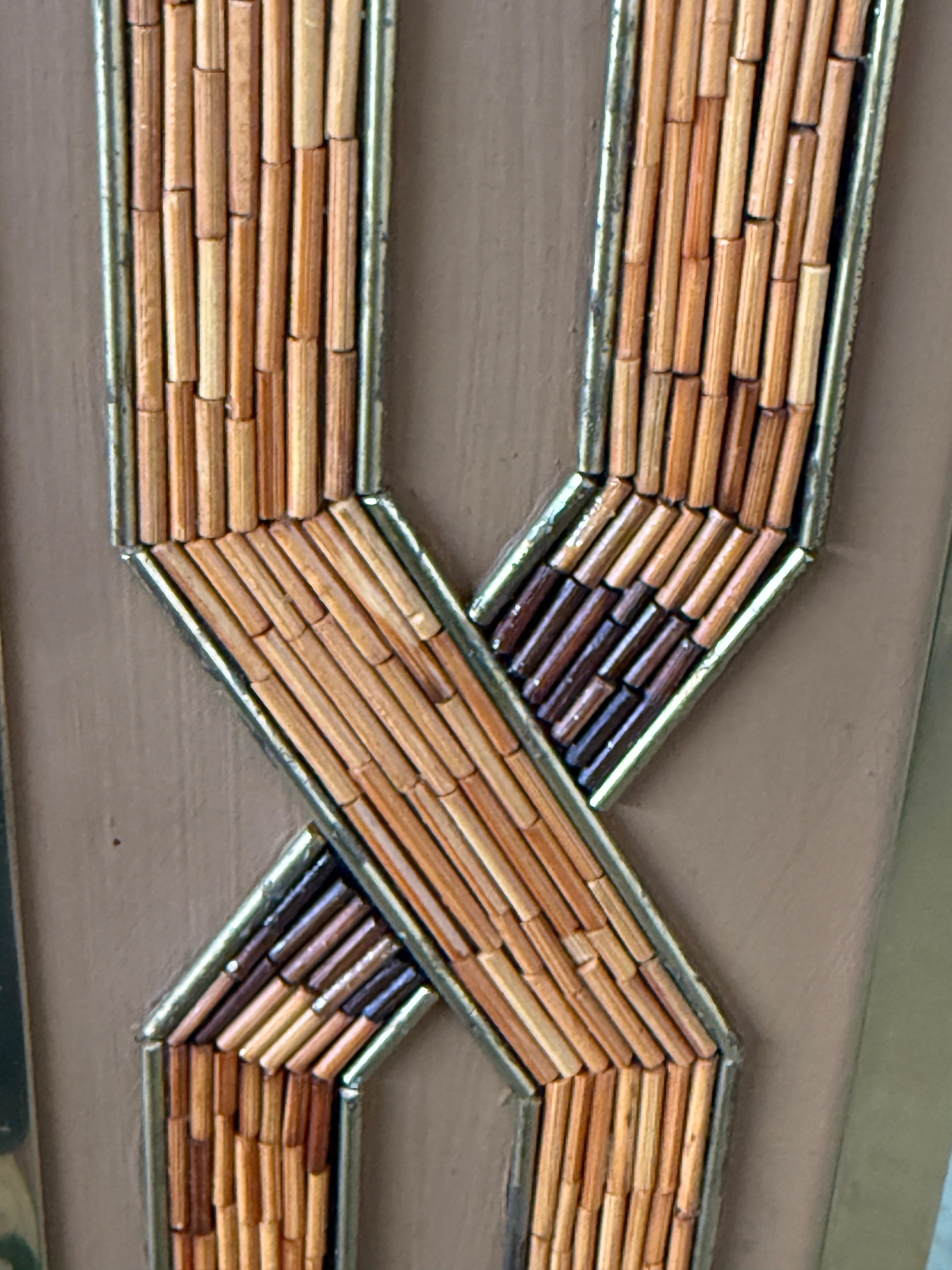 Mitte des 20. Jahrhunderts Rattan Inlay Messing gerahmt Wandspiegel im Angebot 8