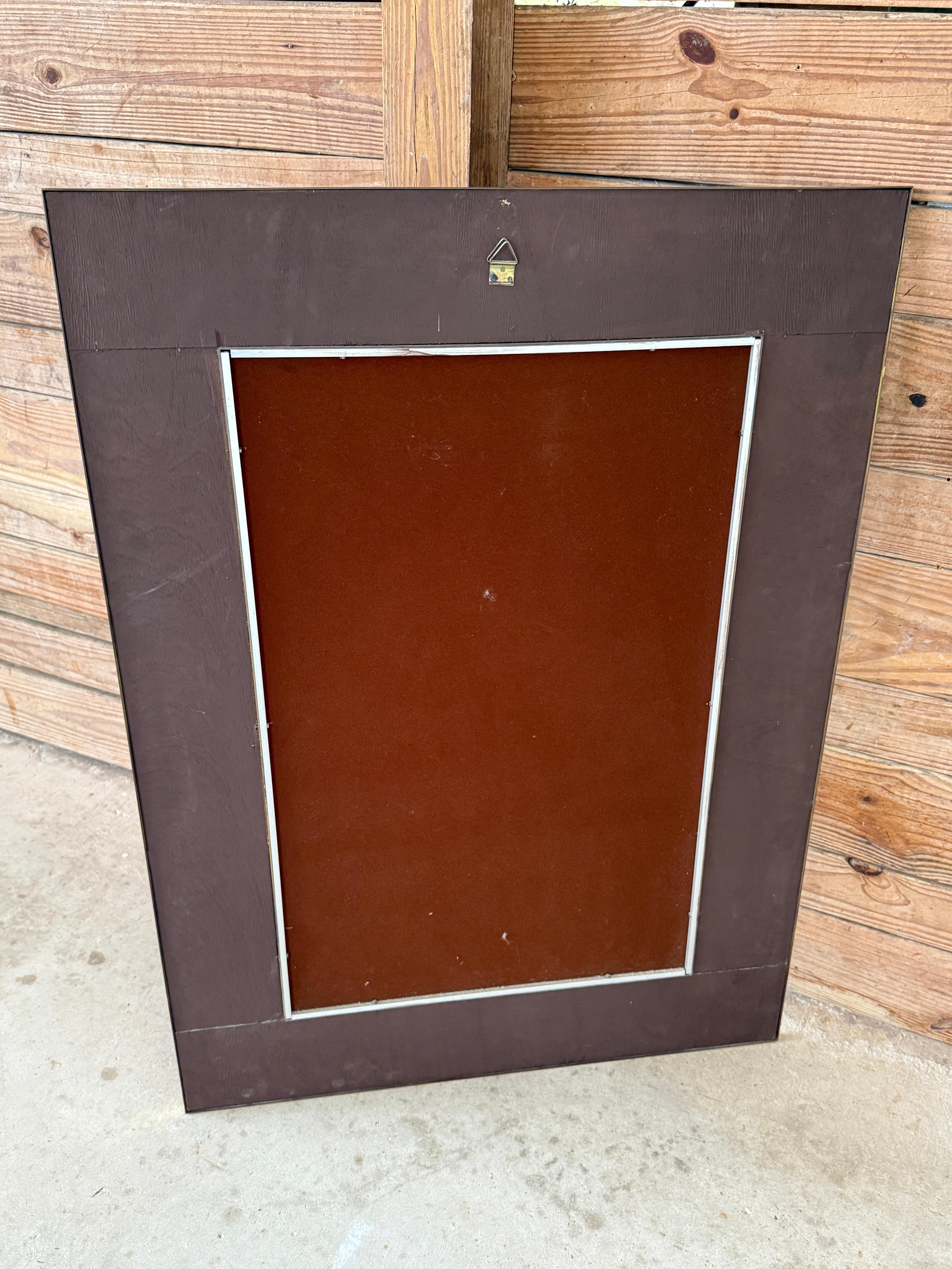 Miroir mural du milieu du 20e siècle avec incrustation de rotin et cadre en laiton, à la manière de Gabriella Cresp en vente 9