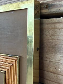 Mitte des 20. Jahrhunderts Rattan Inlay Messing gerahmt Wandspiegel