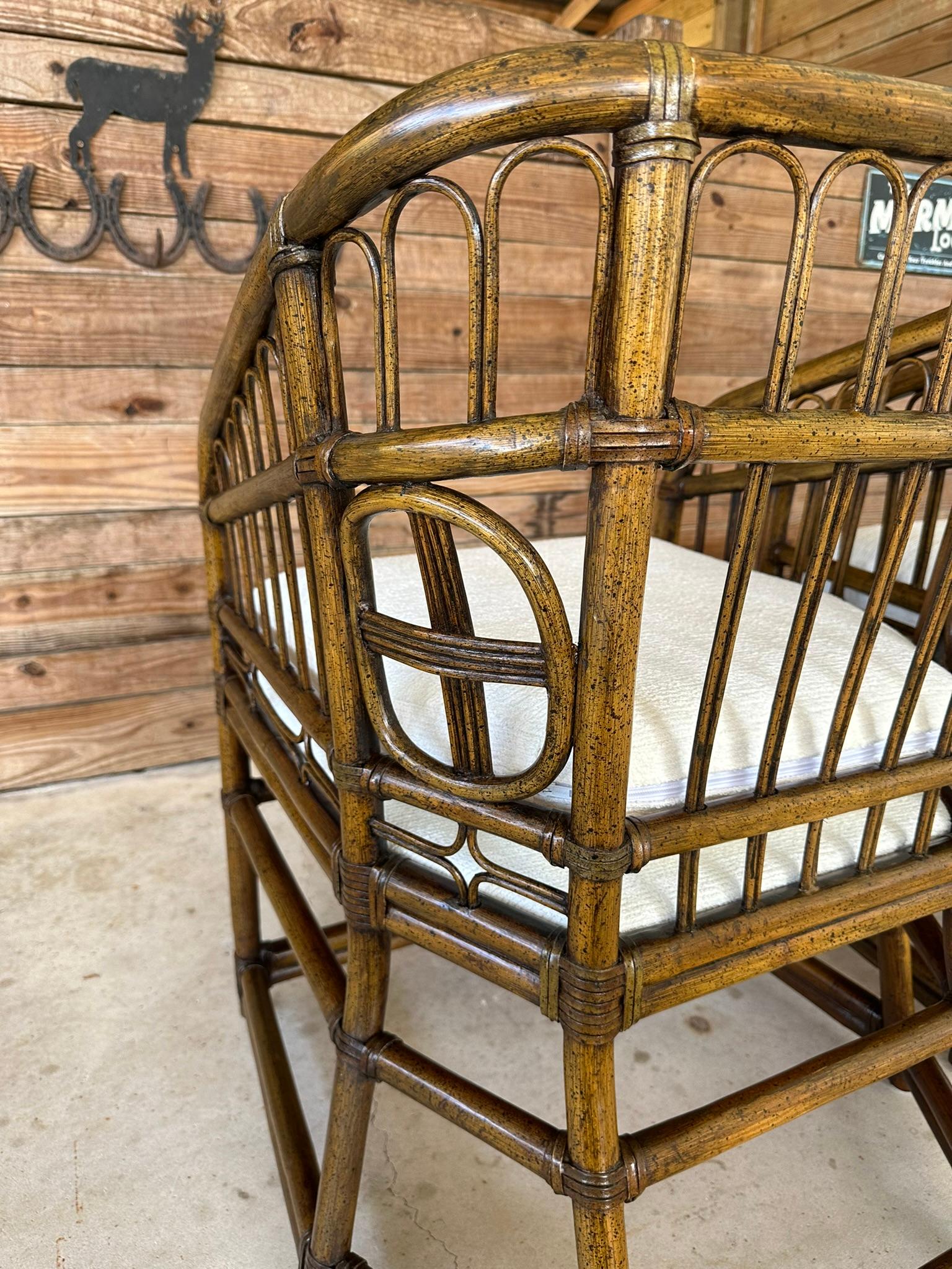 Mid-20th Century Rattan Tub Side Chairs by Lewittes- Pair New Uphol/refinished For Sale 5