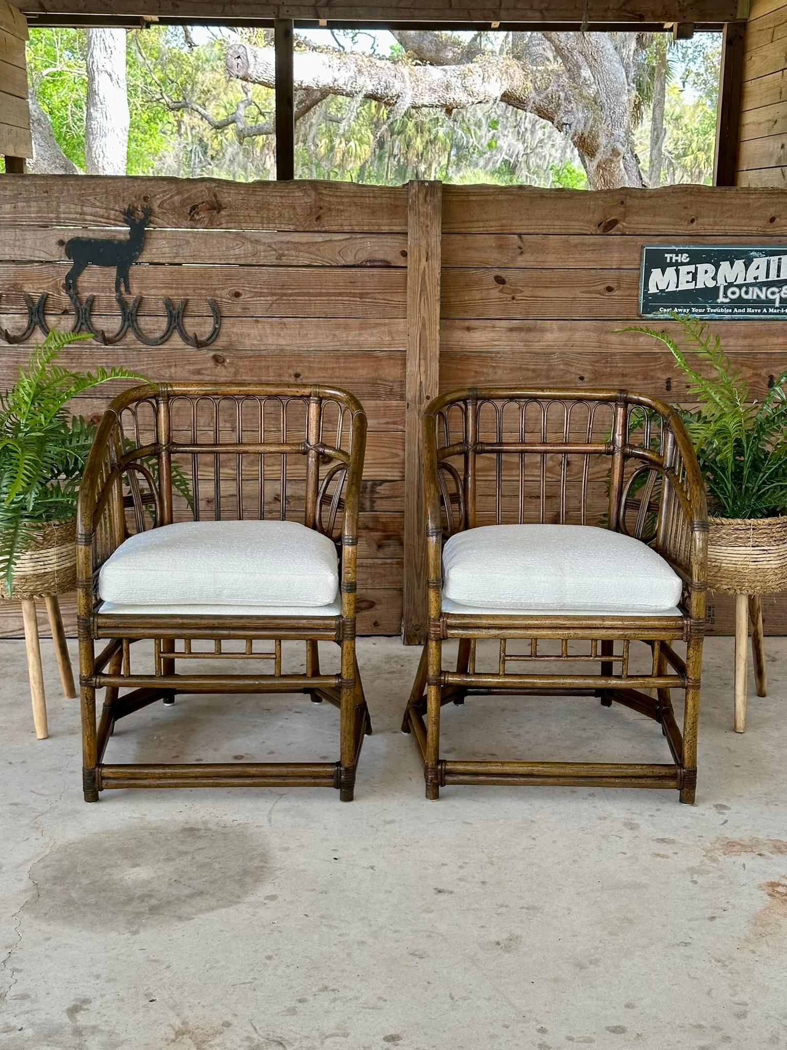 Mid-20th Century Rattan Tub Side Chairs by Lewittes- Pair New Uphol/refinished For Sale 8