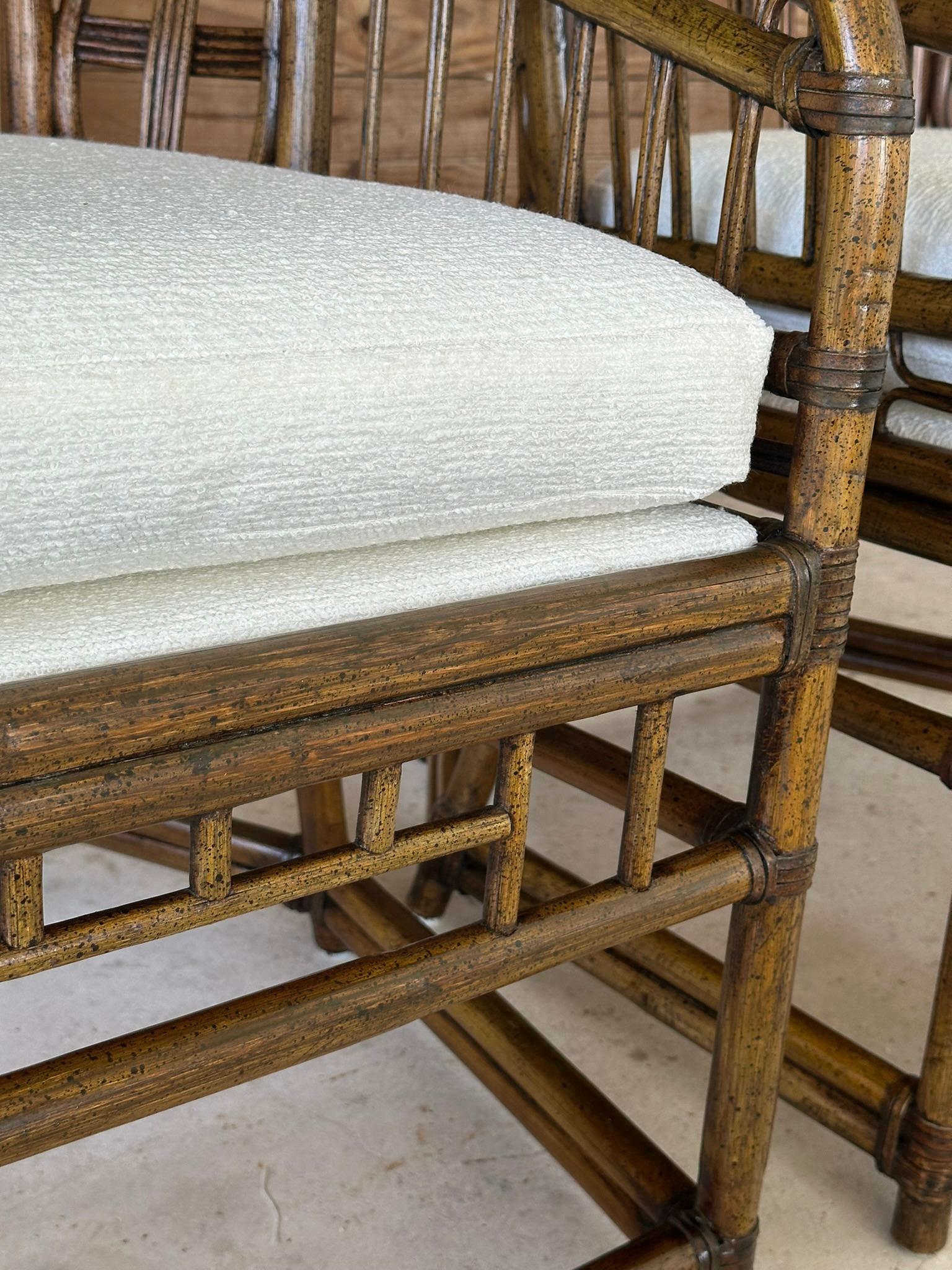 American Mid-20th Century Rattan Tub Side Chairs by Lewittes- Pair New Uphol/refinished For Sale