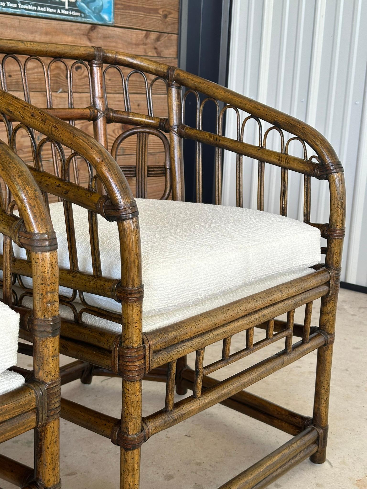 Mid-20th Century Rattan Tub Side Chairs by Lewittes- Pair New Uphol/refinished In Good Condition For Sale In North Fort Myers, FL