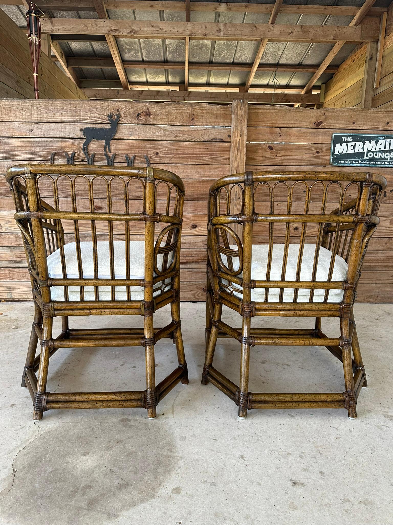 Mid-20th Century Rattan Tub Side Chairs by Lewittes- Pair New Uphol/refinished For Sale 3