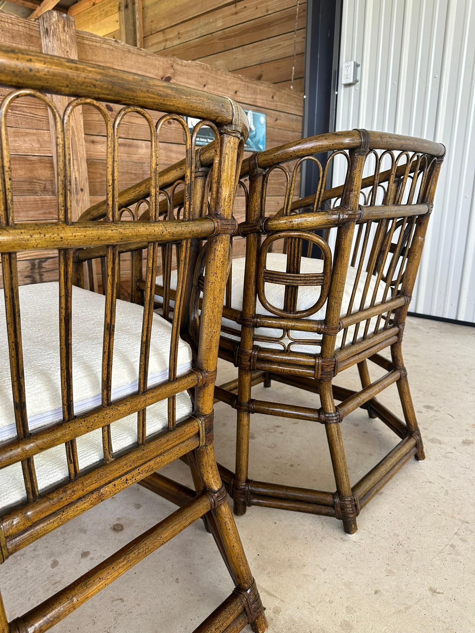 Mid-20th Century Rattan Tub Side Chairs by Lewittes- Pair New Uphol/refinished For Sale 4