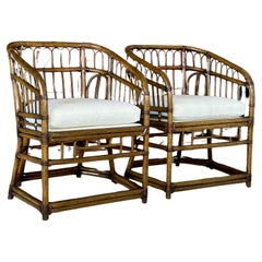 Mid-20th Century Rattan Tub Side Chairs by Lewittes- Pair New Uphol/refinished