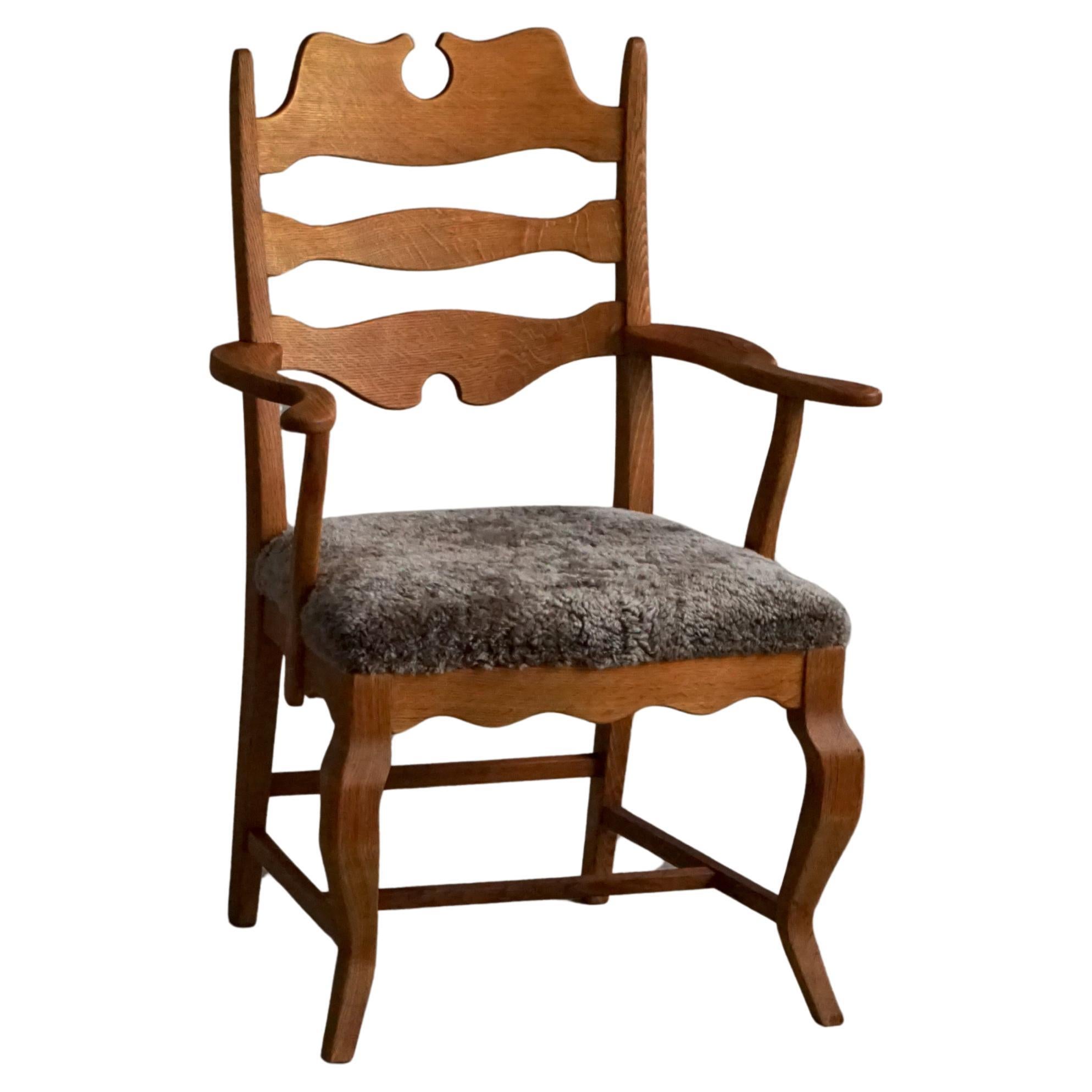 Mid-20th Century, Razorblade Armchair by Henning Kjærnulf, Oak 
Lambswool, 1960 For Sale