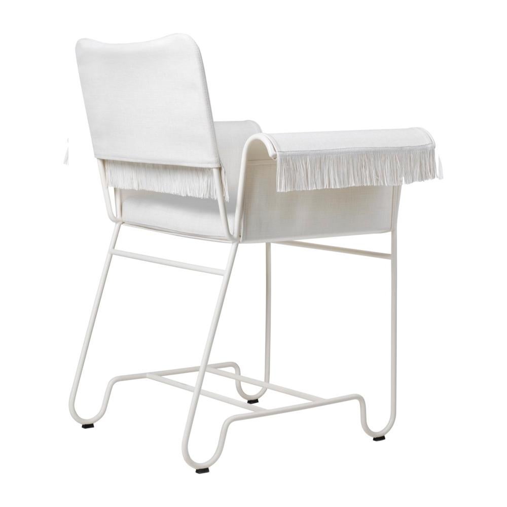 French Mid-20th Century Re-Edition Mathieu Mategot Tropique Fringed Dining Chair White