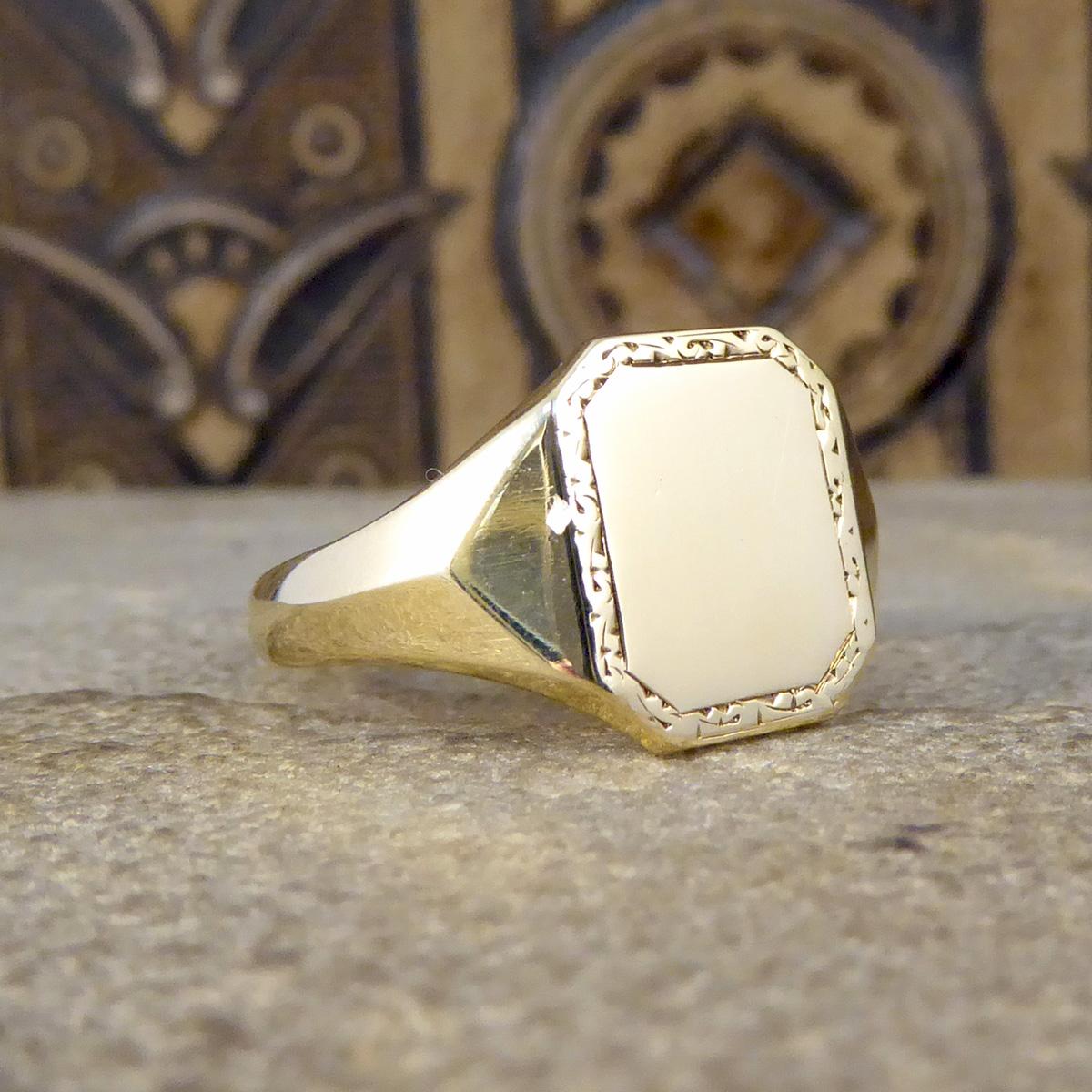 Traditionally signet rings were worn by a gentlemen of importance on the pinky finger, and now worn by men and women alike as such a well loved and sought after piece of jewellery. This signet ring is fully crafted from 9ct Yellow Gold with full
