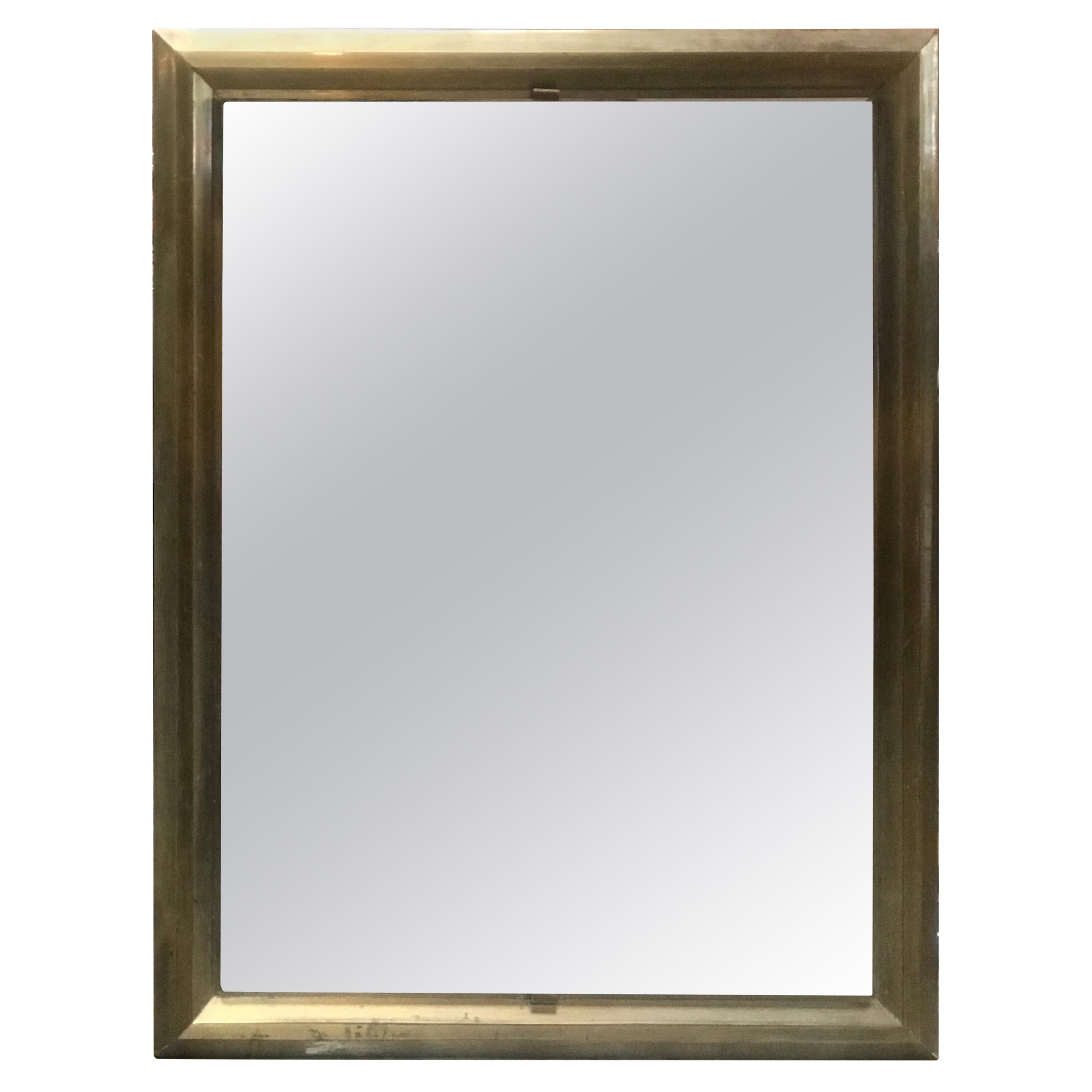 Mid-20th Century Rectangular Mirror with Brass Surround, Italy, 1950s For Sale