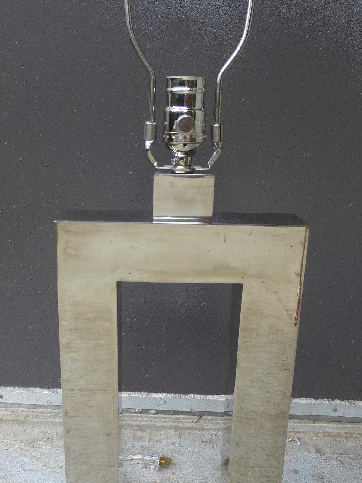 Mid-20th Century Rectangular Silver Lamp with Matching Finial For Sale 7
