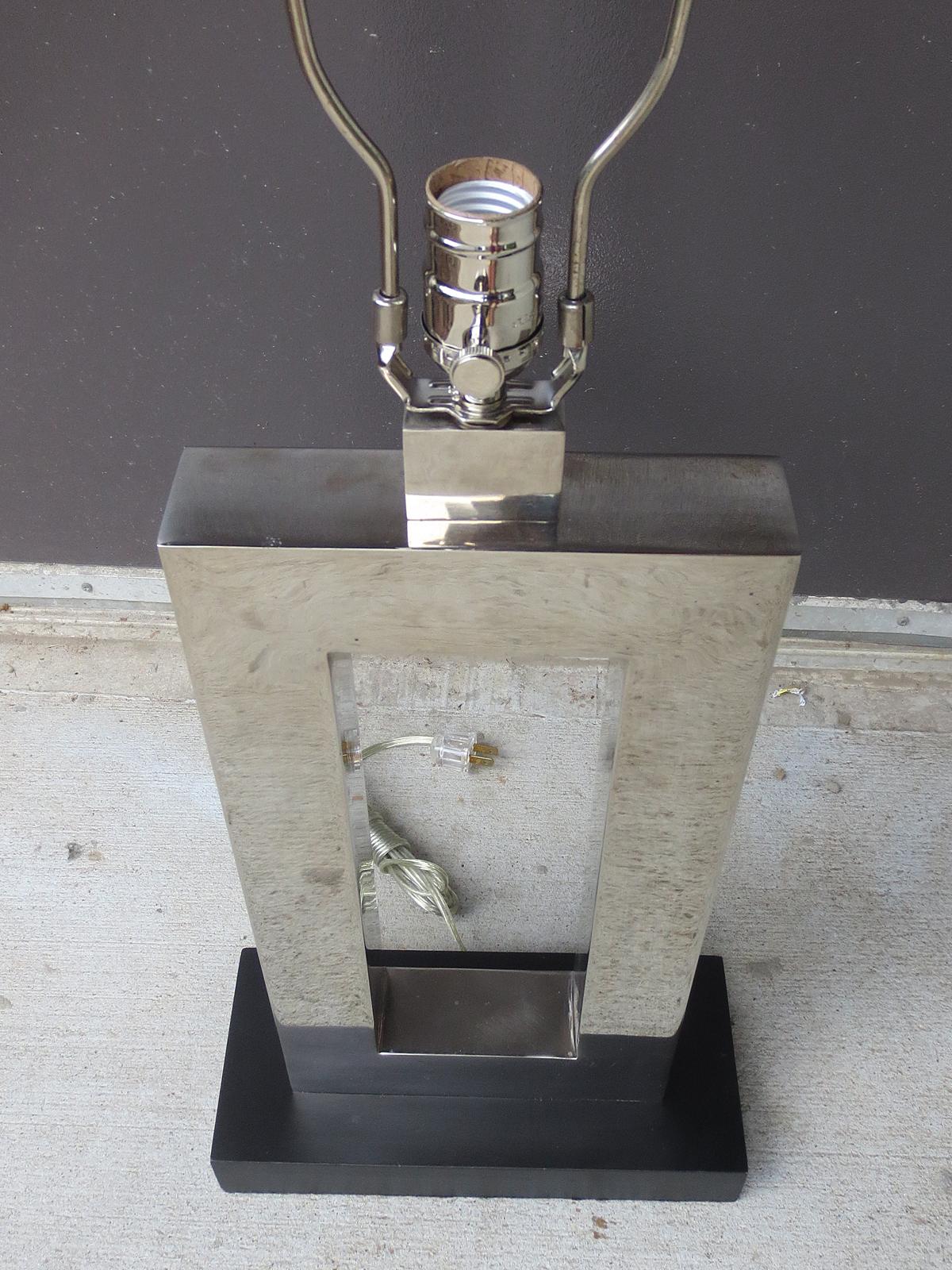 Mid-20th Century Rectangular Silver Lamp with Matching Finial For Sale 8