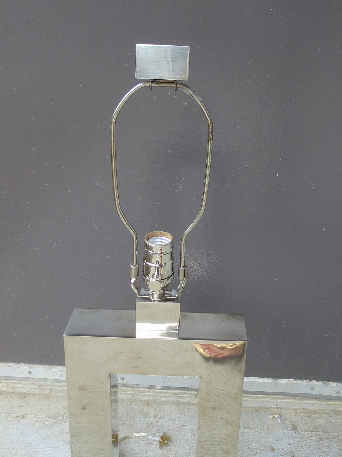 Mid-20th Century Rectangular Silver Lamp with Matching Finial For Sale 9