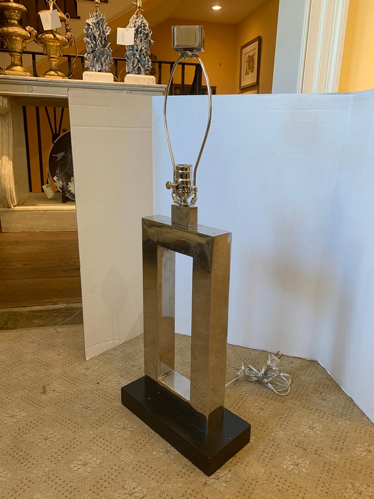 Mid-Century Modern Mid-20th Century Rectangular Silver Lamp with Matching Finial For Sale