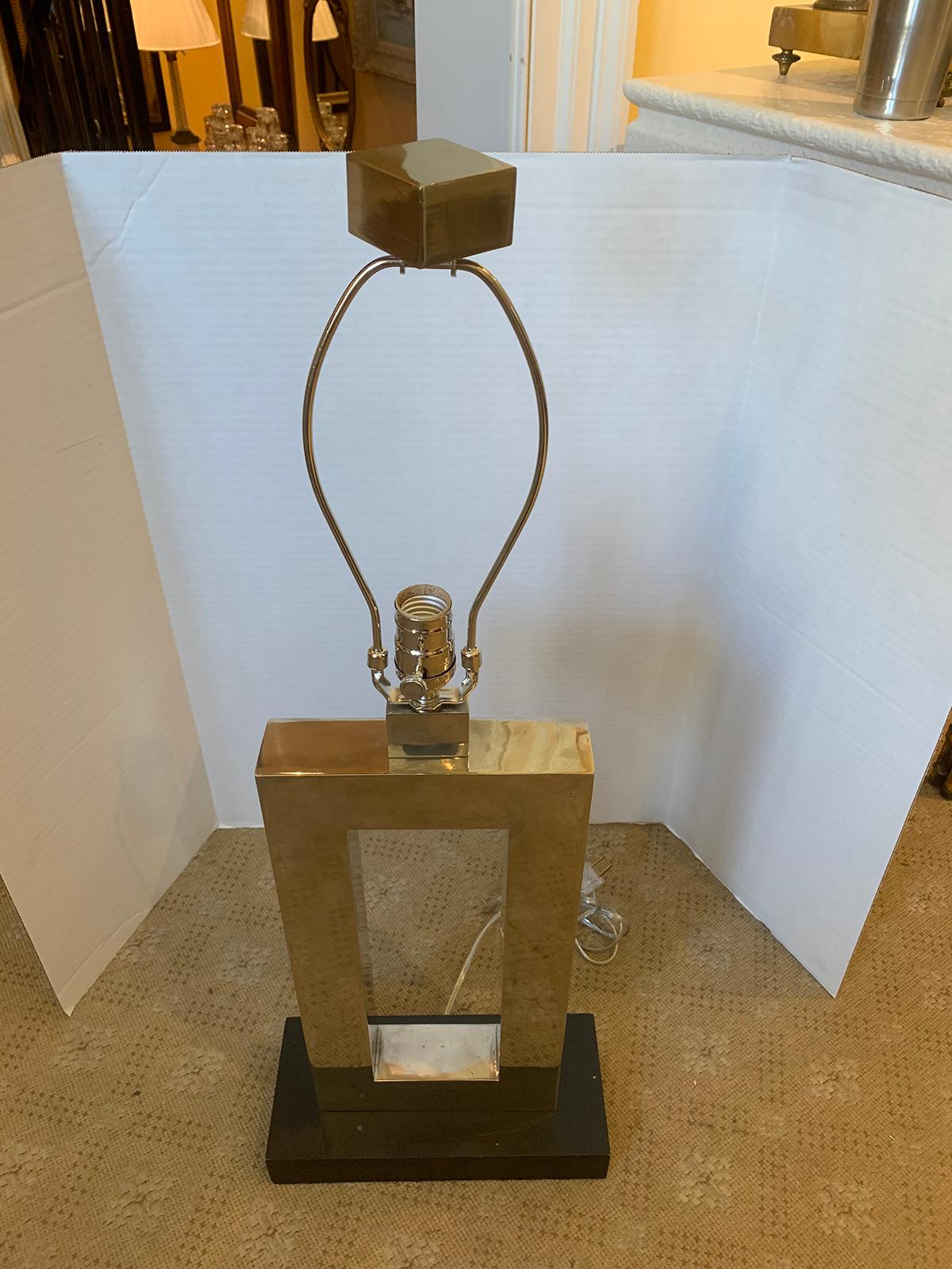 Painted Mid-20th Century Rectangular Silver Lamp with Matching Finial For Sale